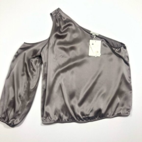 NWT Joie Abatha Vintage Steel Silk OneShoulder Top - Picture 3 of 5